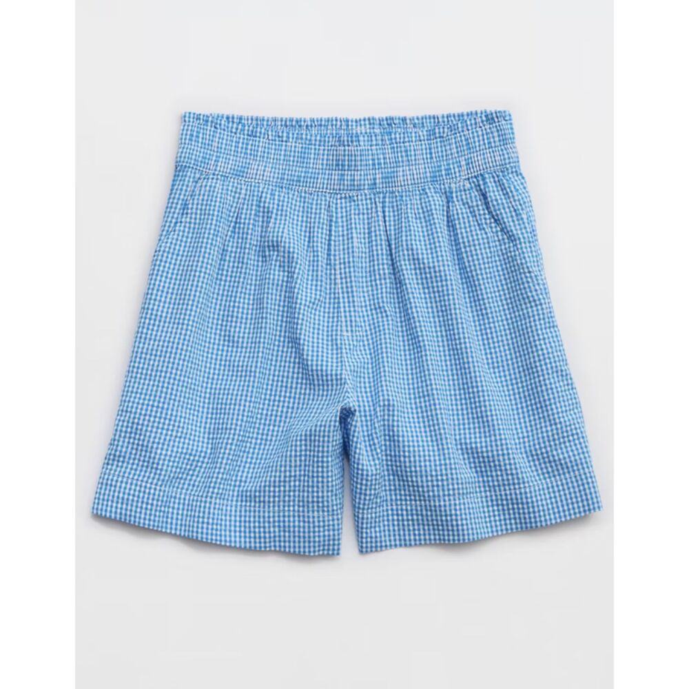 Aerie Good Day Gingham Shorts Blue White Check Pull On Size Large